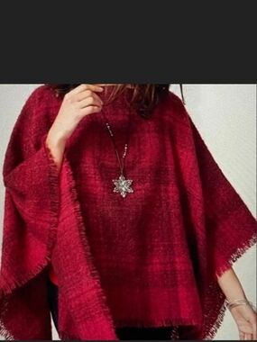 J. Jill Red Plaid Poncho